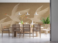 Ascending Cranes in Earthy Ochre Wall Mural
