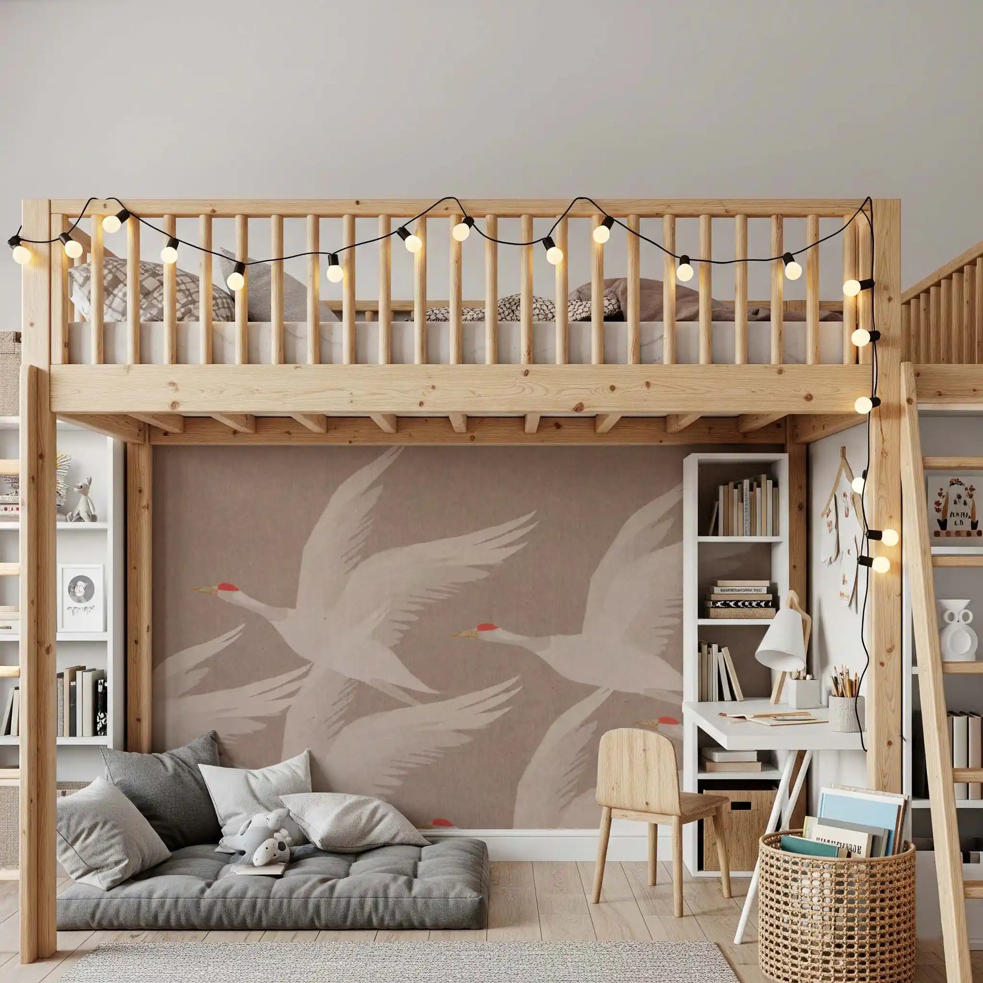 Red-Crowned Cranes in Soaring Harmony Wall Mural
