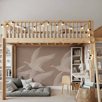 Red-Crowned Cranes in Soaring Harmony Wall Mural
