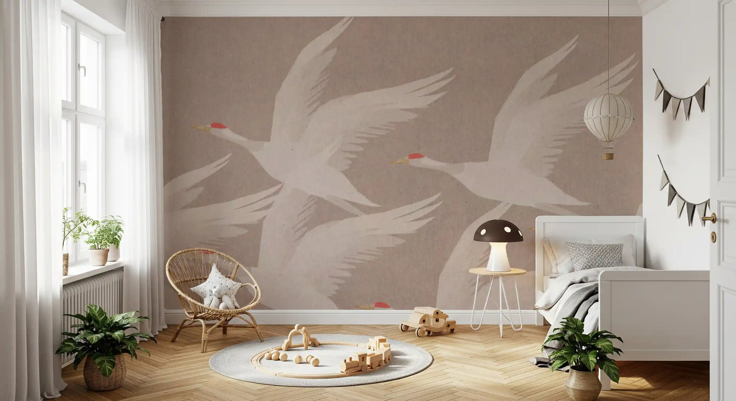 Red-Crowned Cranes in Soaring Harmony Wall Mural