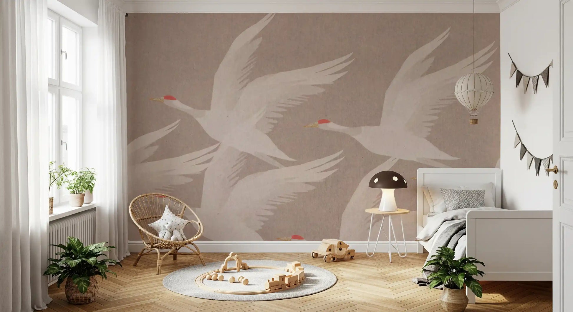 Red-Crowned Cranes in Soaring Harmony Wall Mural