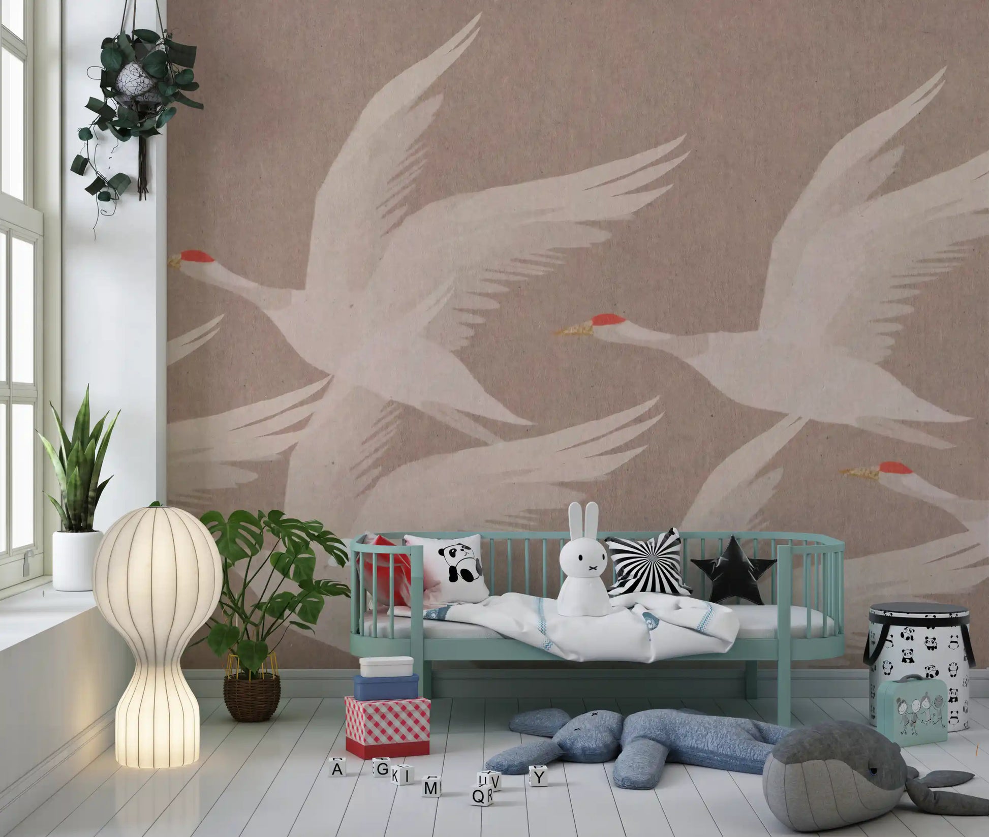 Red-Crowned Cranes in Soaring Harmony Wall Mural