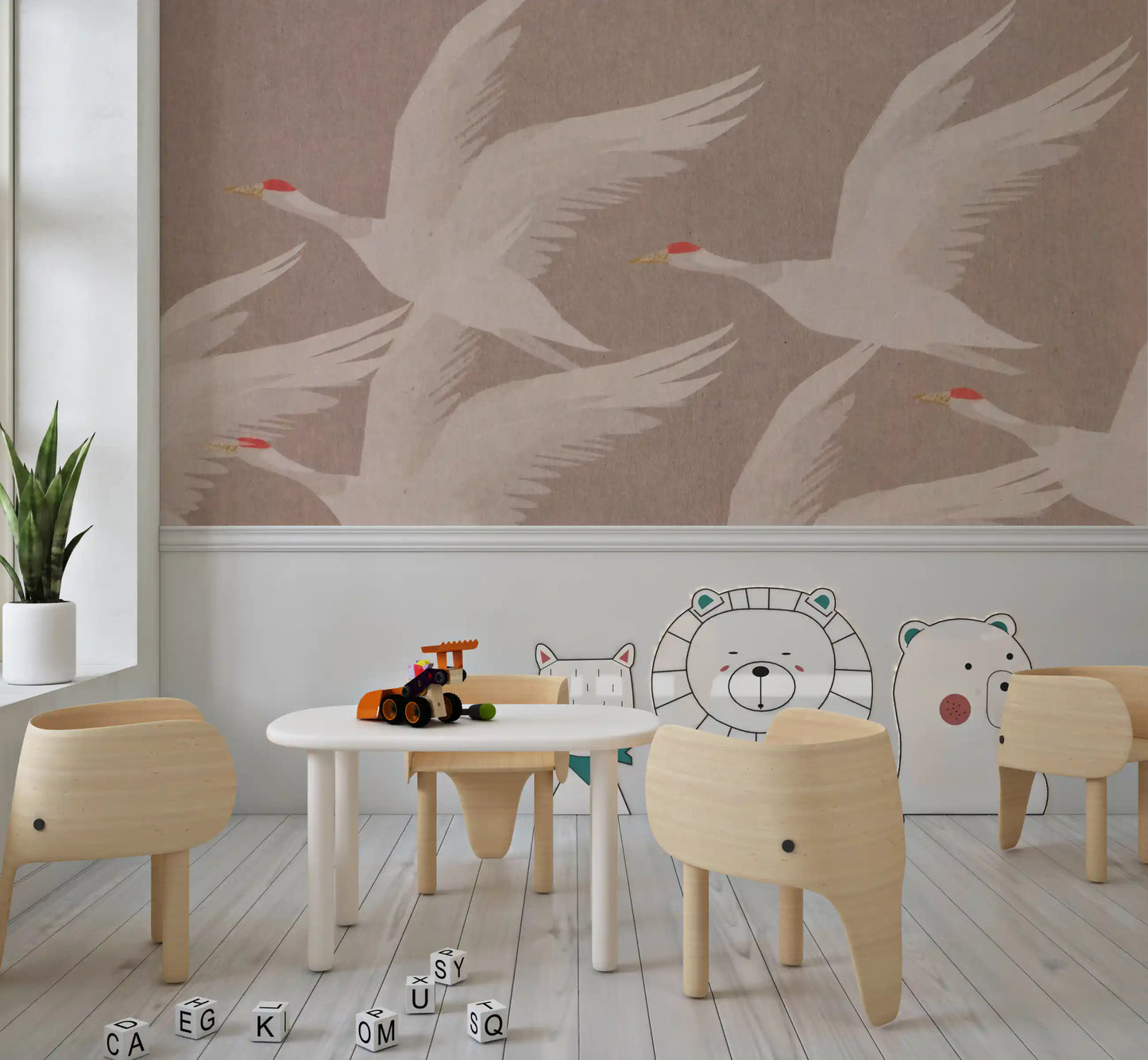 Red-Crowned Cranes in Soaring Harmony Wall Mural