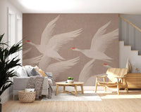 Red-Crowned Cranes in Soaring Harmony Wall Mural