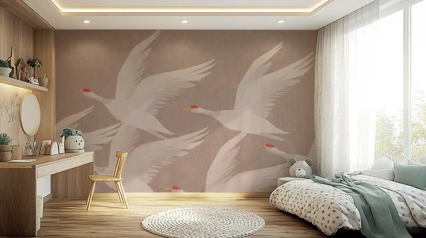 Red-Crowned Cranes in Soaring Harmony Wall Mural