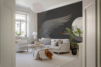 Oriental Crane Flight in Slate and Gold Wall Mural