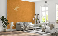 Celestial Golden Cranes over Serene Hills Wall Mural