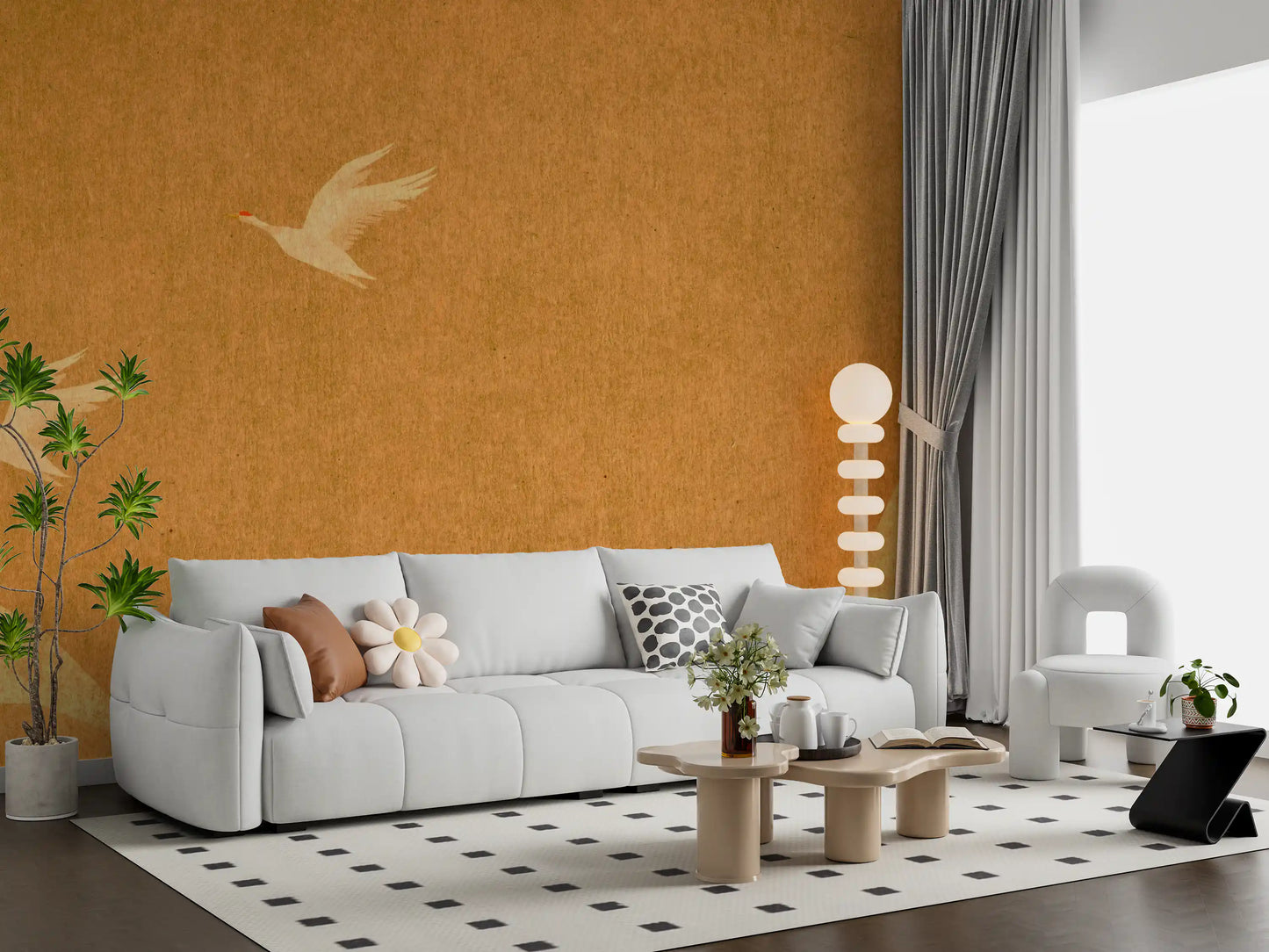 Celestial Golden Cranes over Serene Hills Wall Mural