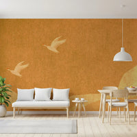 Celestial Golden Cranes over Serene Hills Wall Mural
