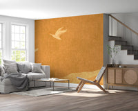 Celestial Golden Cranes over Serene Hills Wall Mural