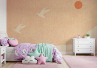 Minimalist Japanese Cranes at Sunset Wall Mural