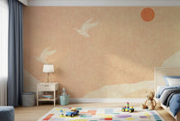 Minimalist Japanese Cranes at Sunset Wall Mural