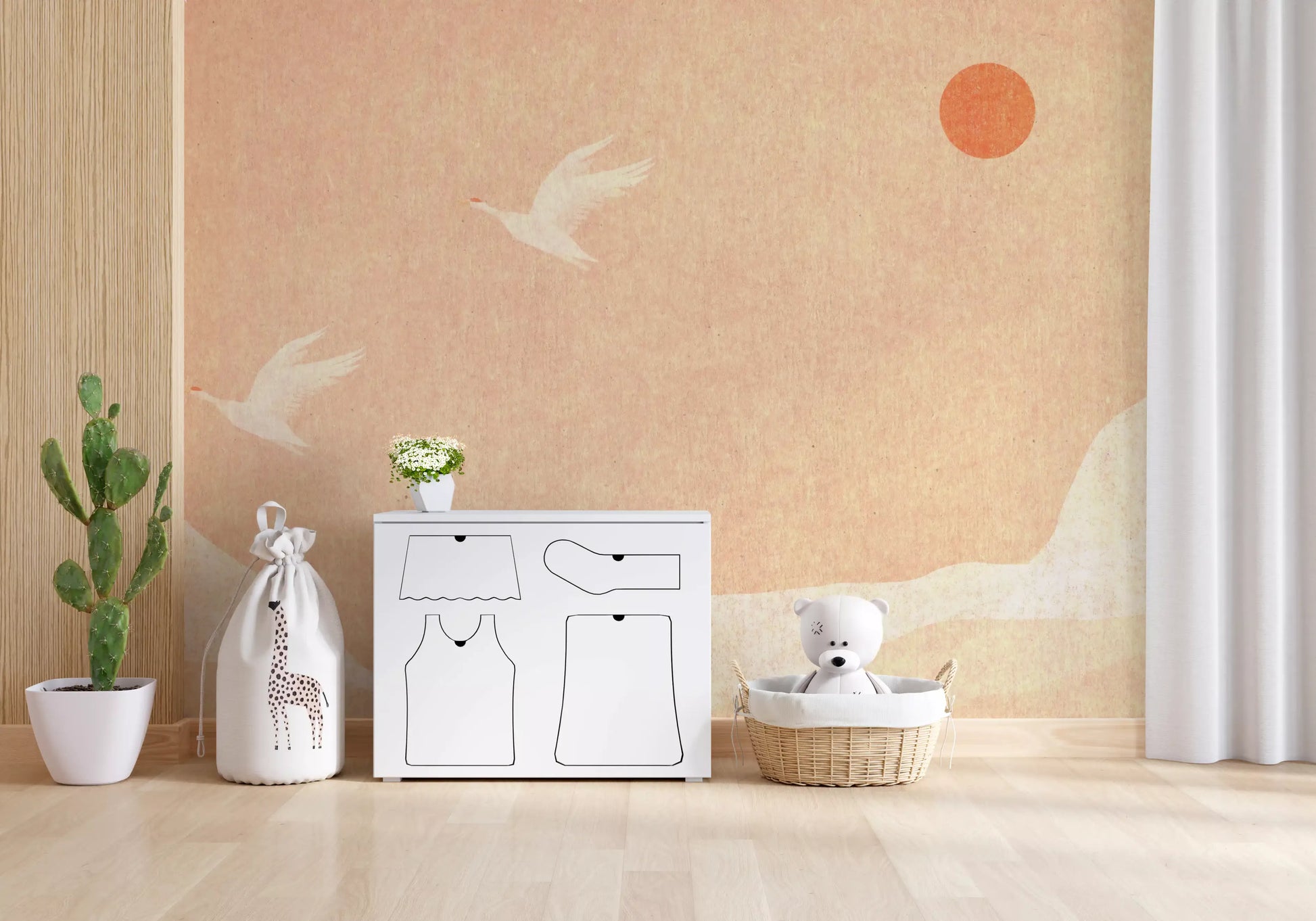 Minimalist Japanese Cranes at Sunset Wall Mural