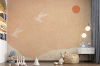 Minimalist Japanese Cranes at Sunset Wall Mural