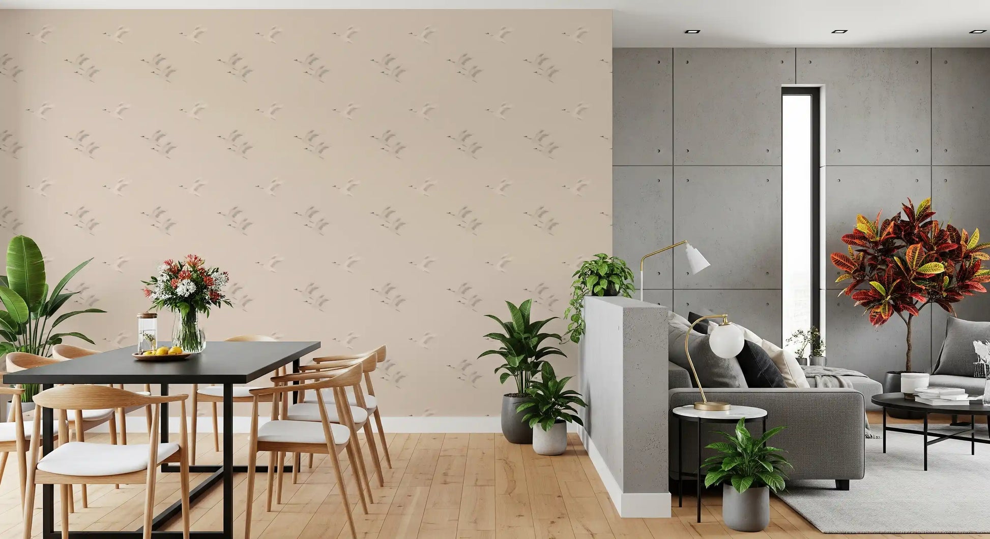 Serene Winged Flight Soft Ochre Pattern Wallpaper⁠