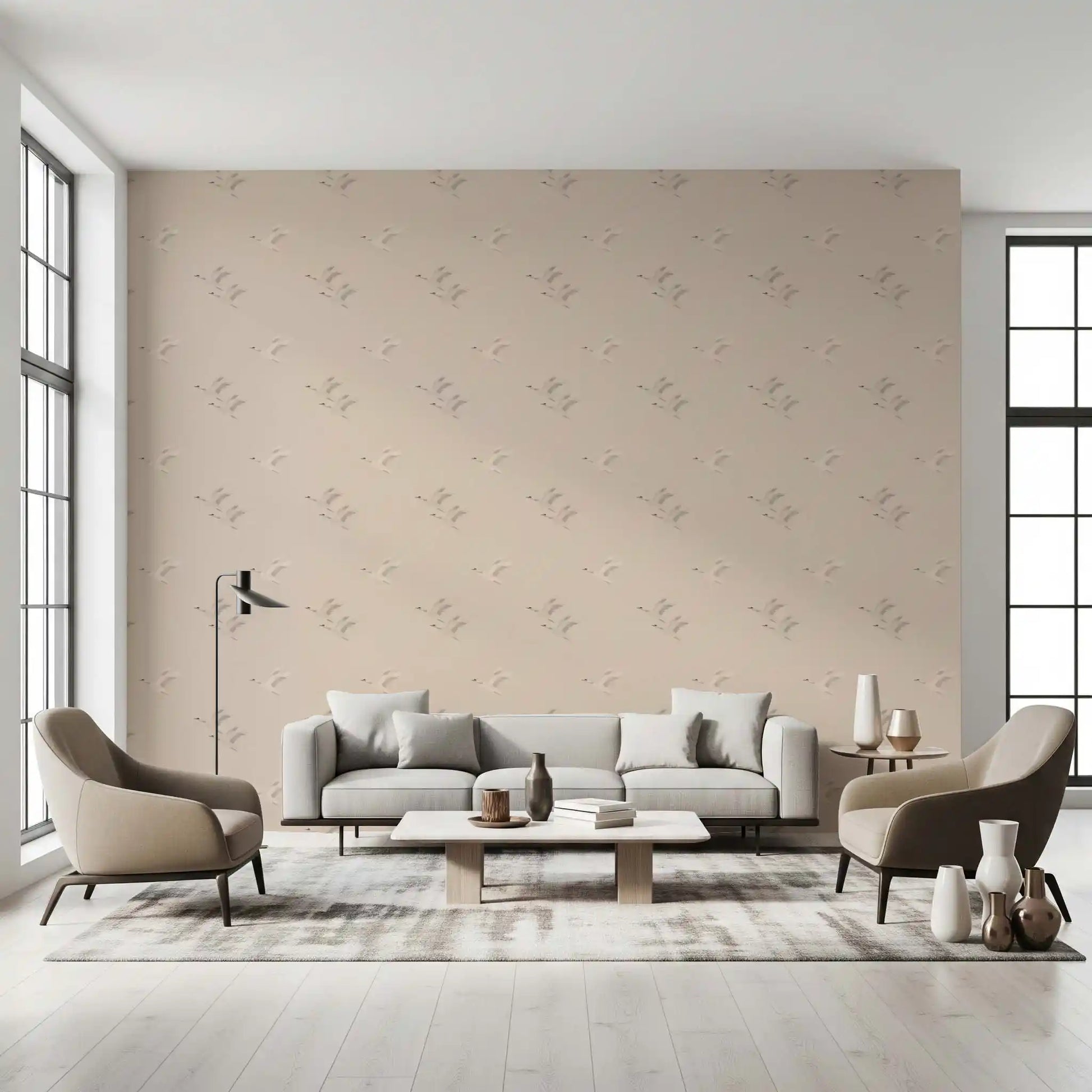 Serene Winged Flight Soft Ochre Pattern Wallpaper⁠