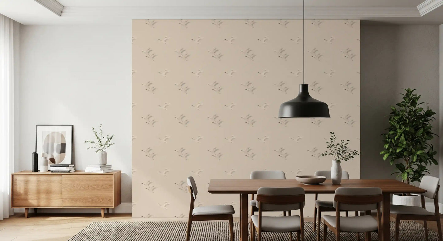 Serene Winged Flight Soft Ochre Pattern Wallpaper⁠