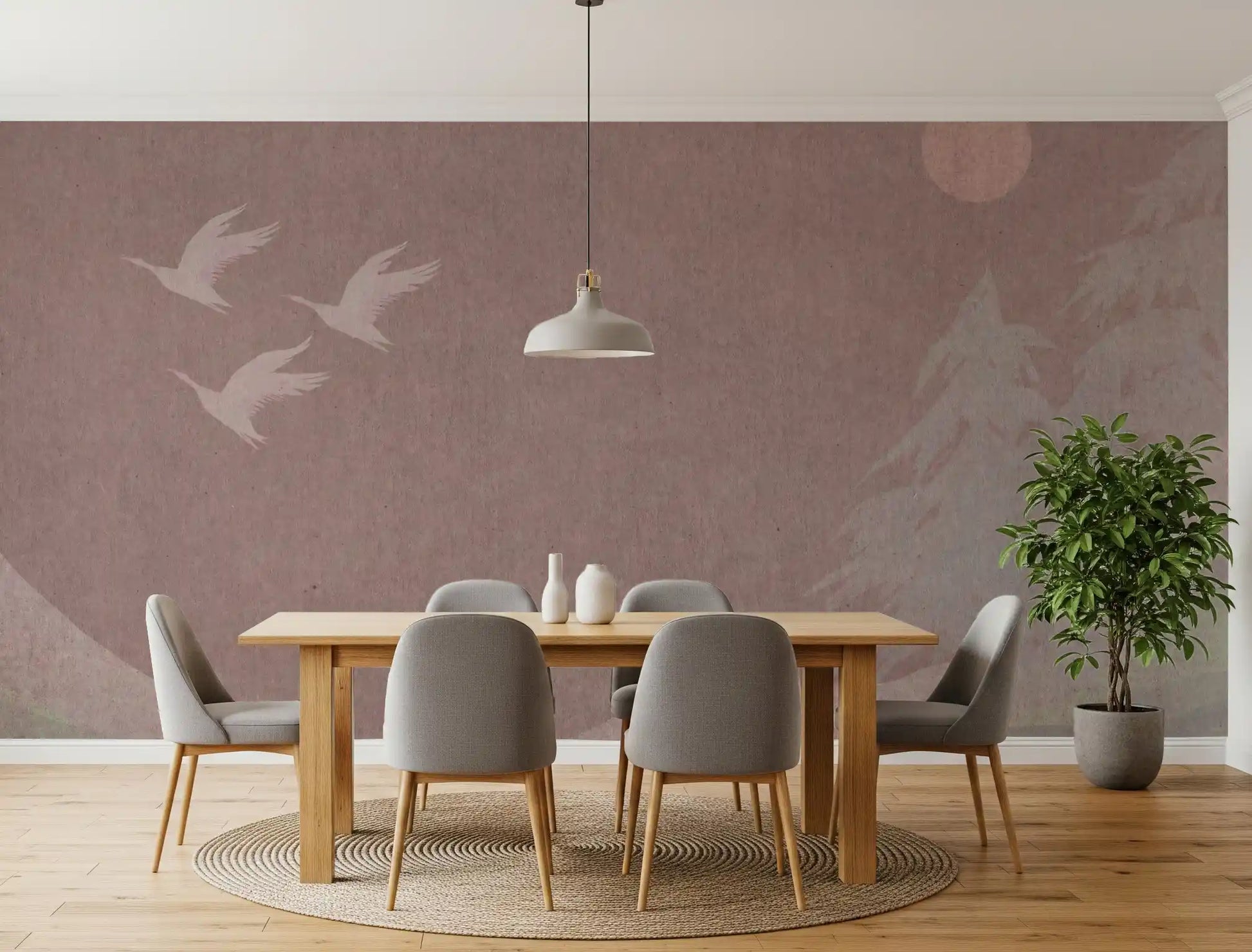 Minimalist Japanese Cranes in Blush Mauve Wall Mural