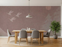 Minimalist Japanese Cranes in Blush Mauve Wall Mural