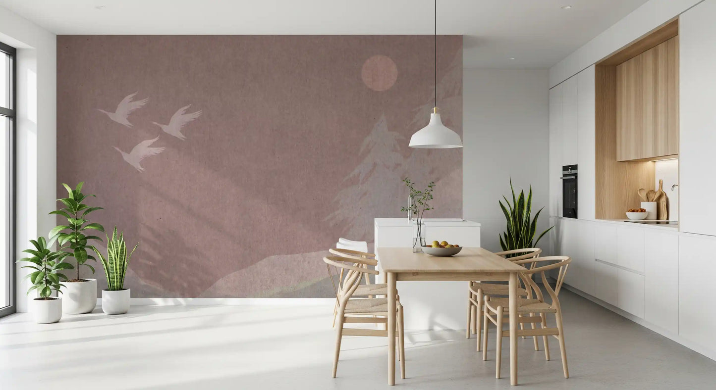 Minimalist Japanese Cranes in Blush Mauve Wall Mural