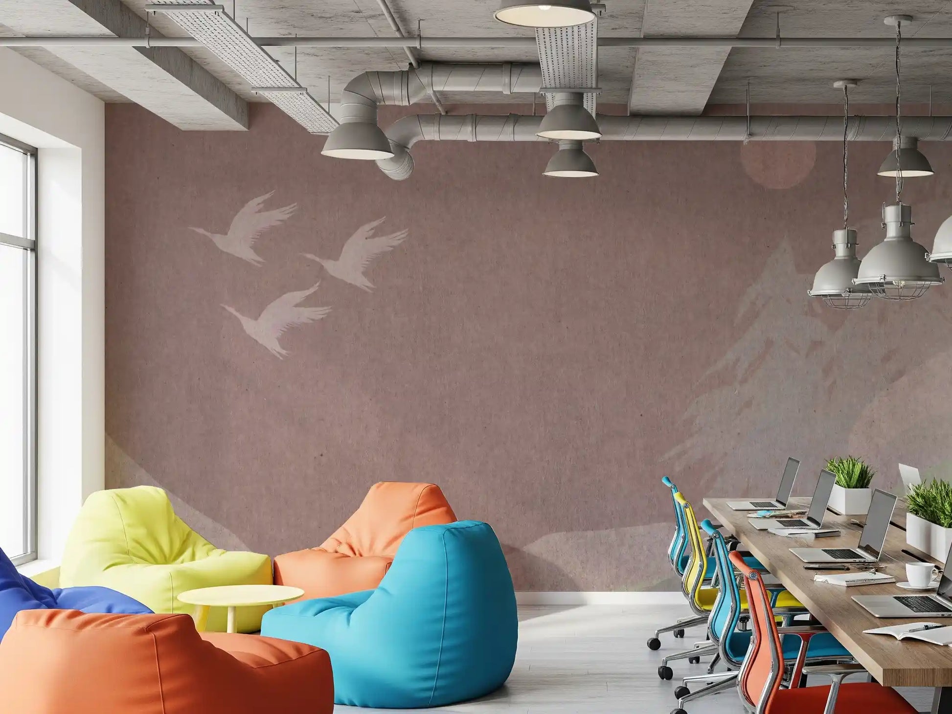 Minimalist Japanese Cranes in Blush Mauve Wall Mural
