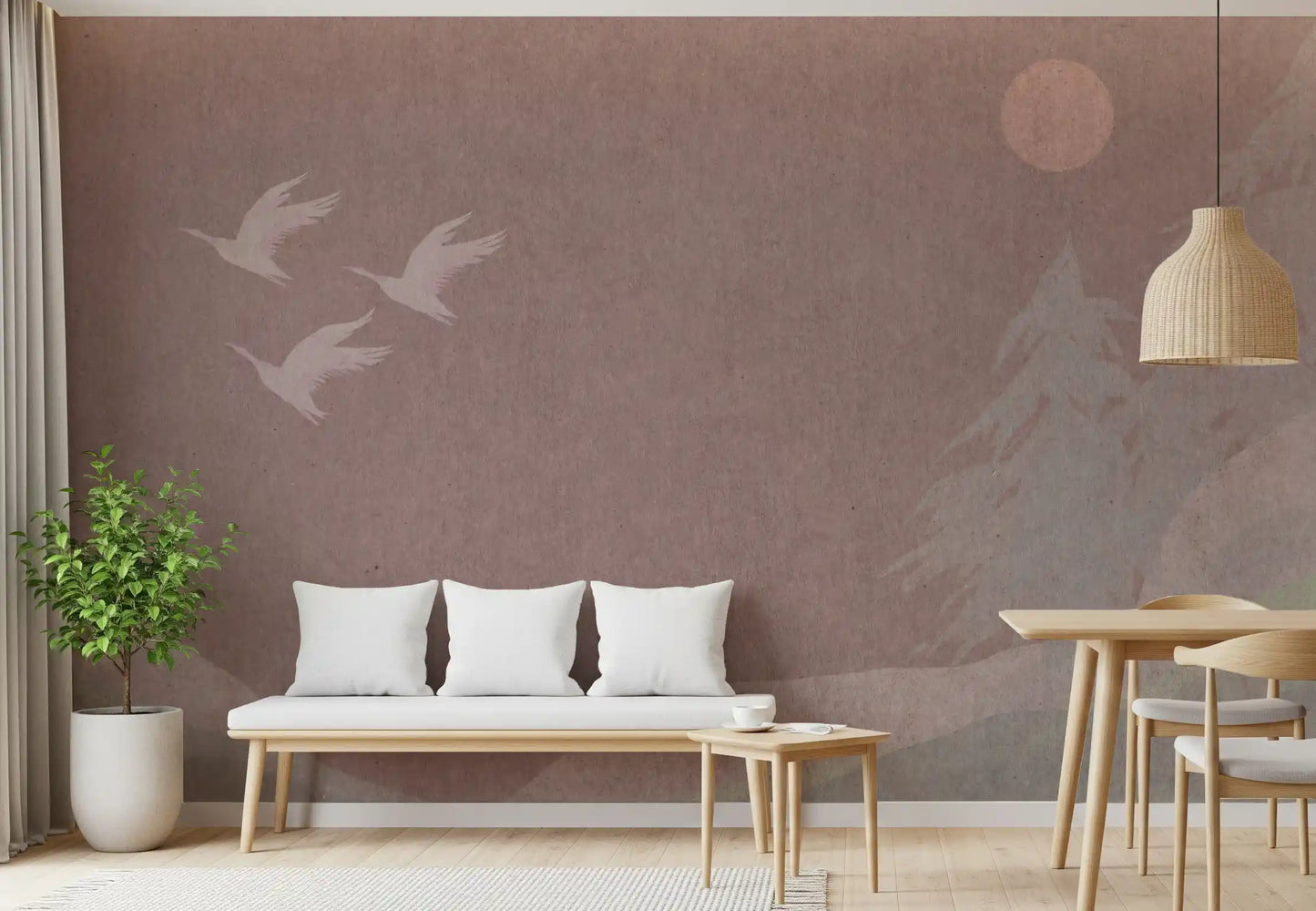 Minimalist Japanese Cranes in Blush Mauve Wall Mural