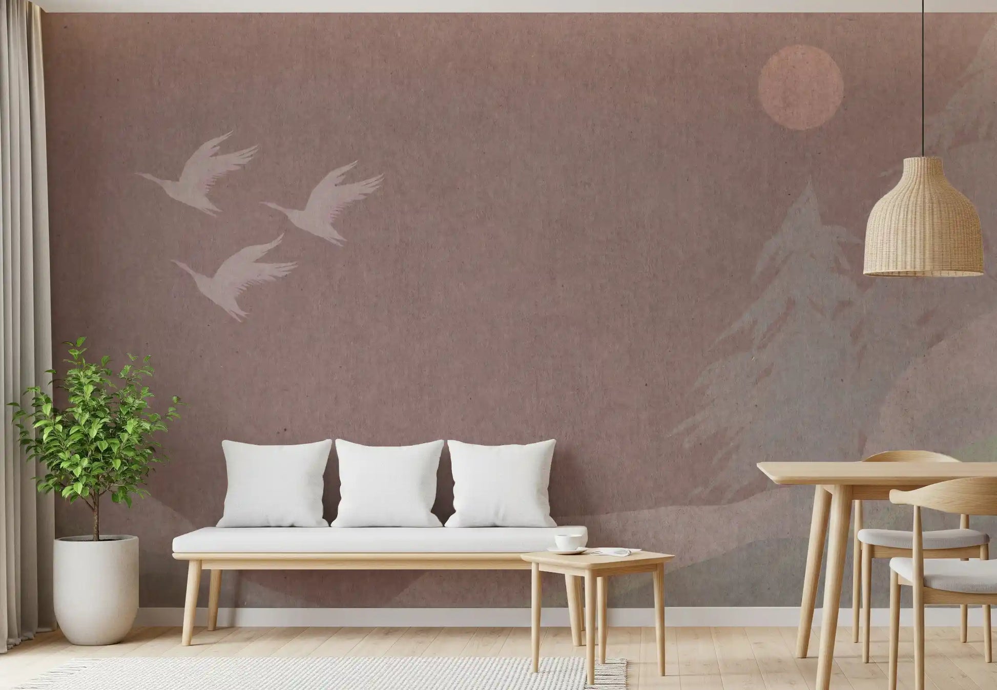 Minimalist Japanese Cranes in Blush Mauve Wall Mural