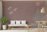 Minimalist Japanese Cranes in Blush Mauve Wall Mural