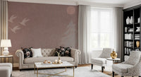 Minimalist Japanese Cranes in Blush Mauve Wall Mural