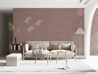 Minimalist Japanese Cranes in Blush Mauve Wall Mural