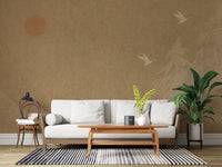 Minimalist Oriental Sun and Pine Trees Wall Mural