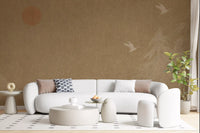 Minimalist Oriental Sun and Pine Trees Wall Mural