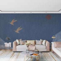 Soaring Birds Over Textured Hills Wall Mural