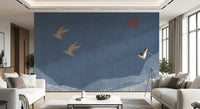 Soaring Birds Over Textured Hills Wall Mural