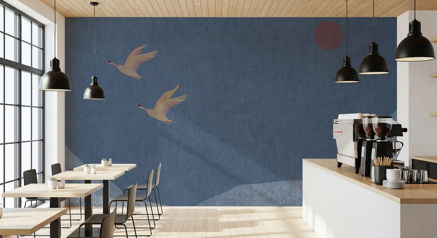 Soaring Birds Over Textured Hills Wall Mural