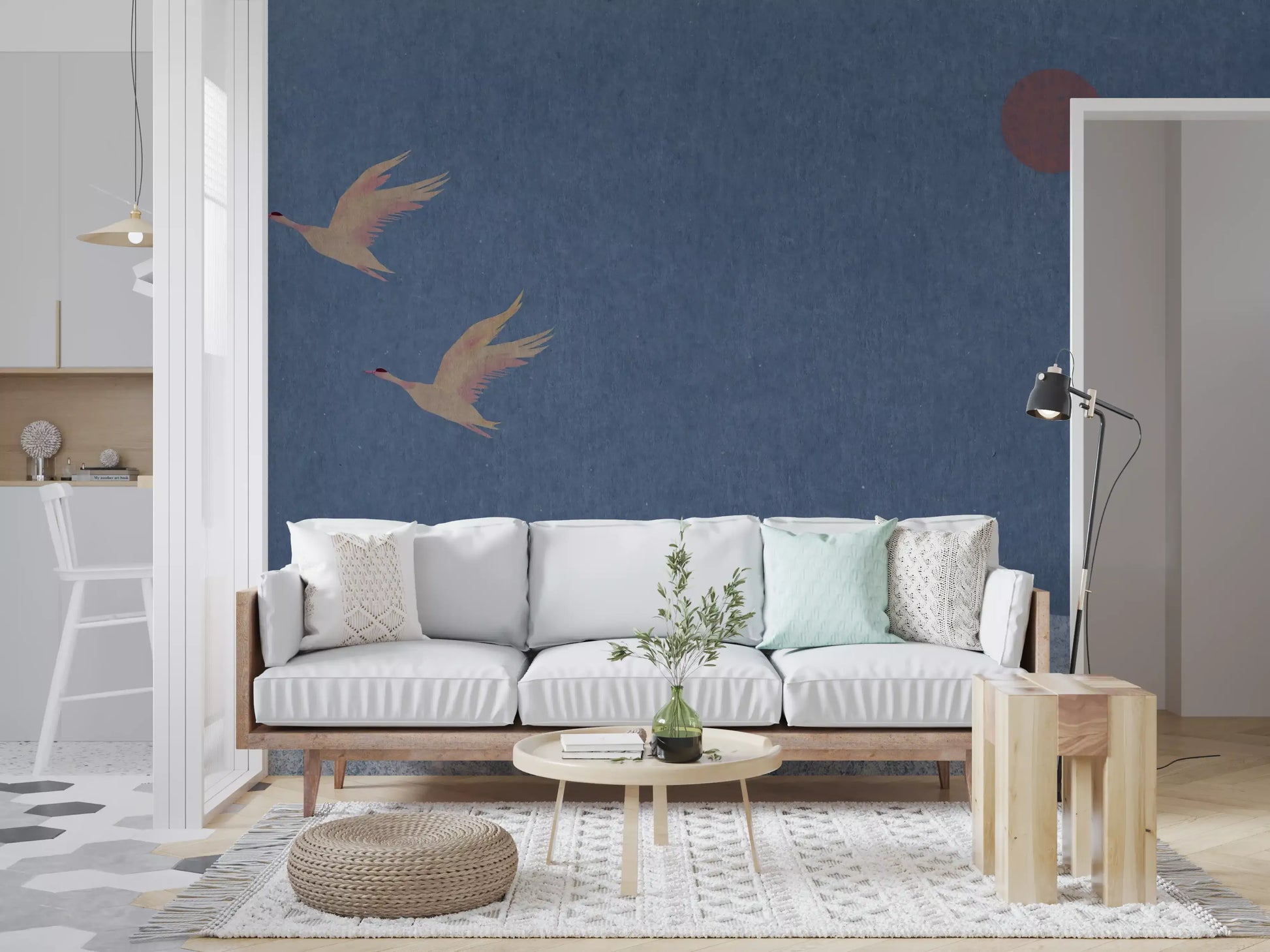 Soaring Birds Over Textured Hills Wall Mural