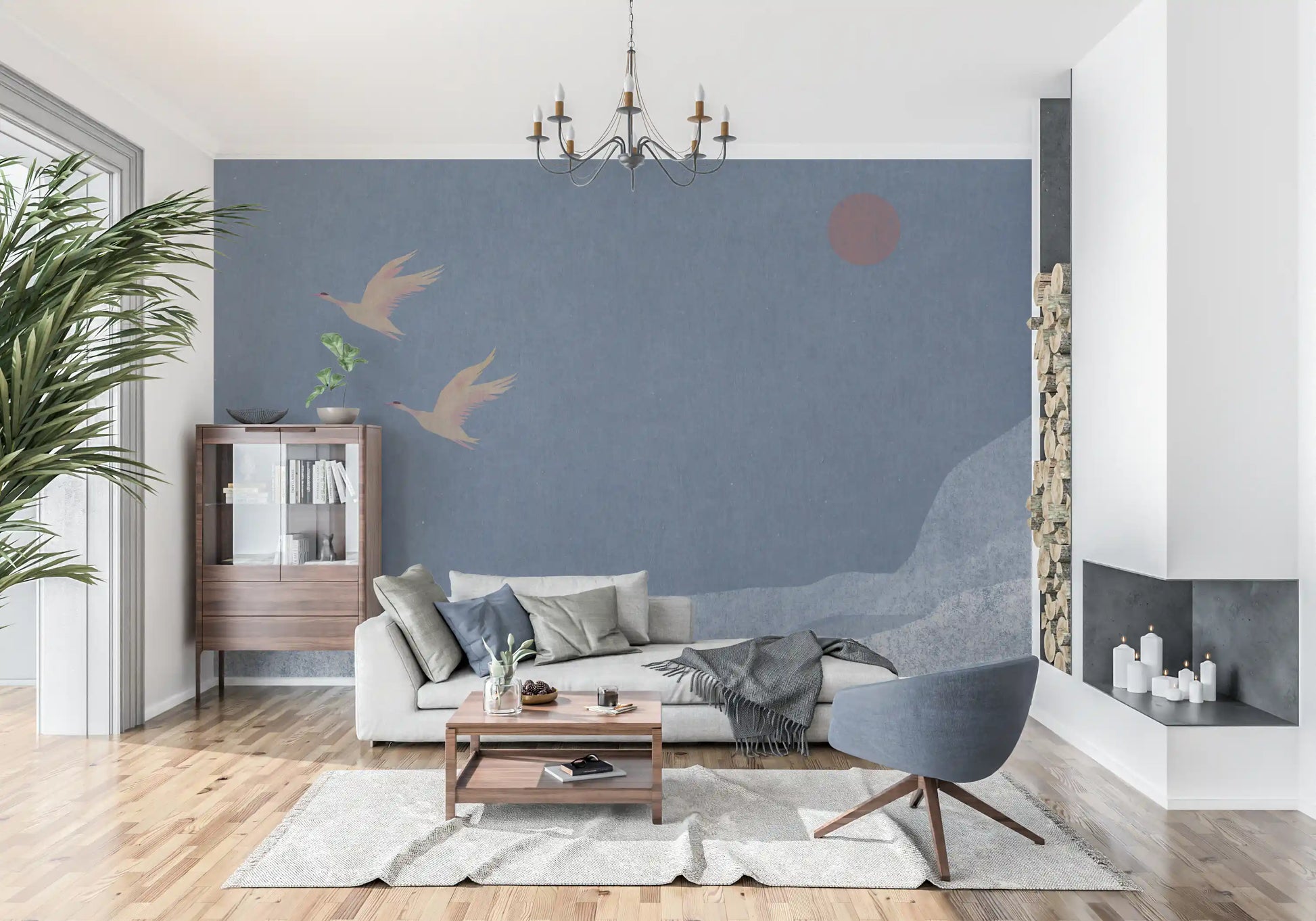 Soaring Birds Over Textured Hills Wall Mural