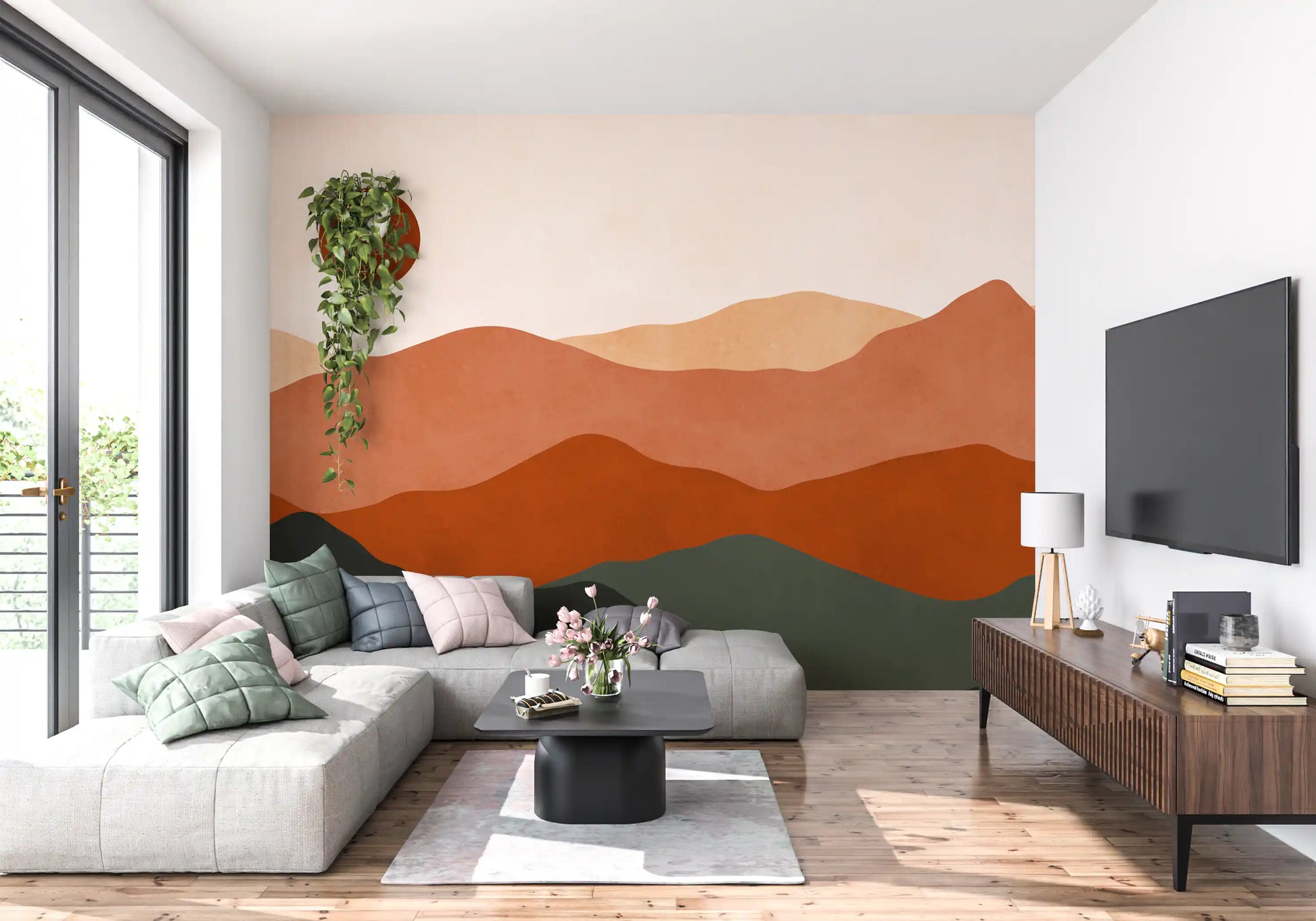Terracotta Hills and Ochre Sun Sunset Wall Mural