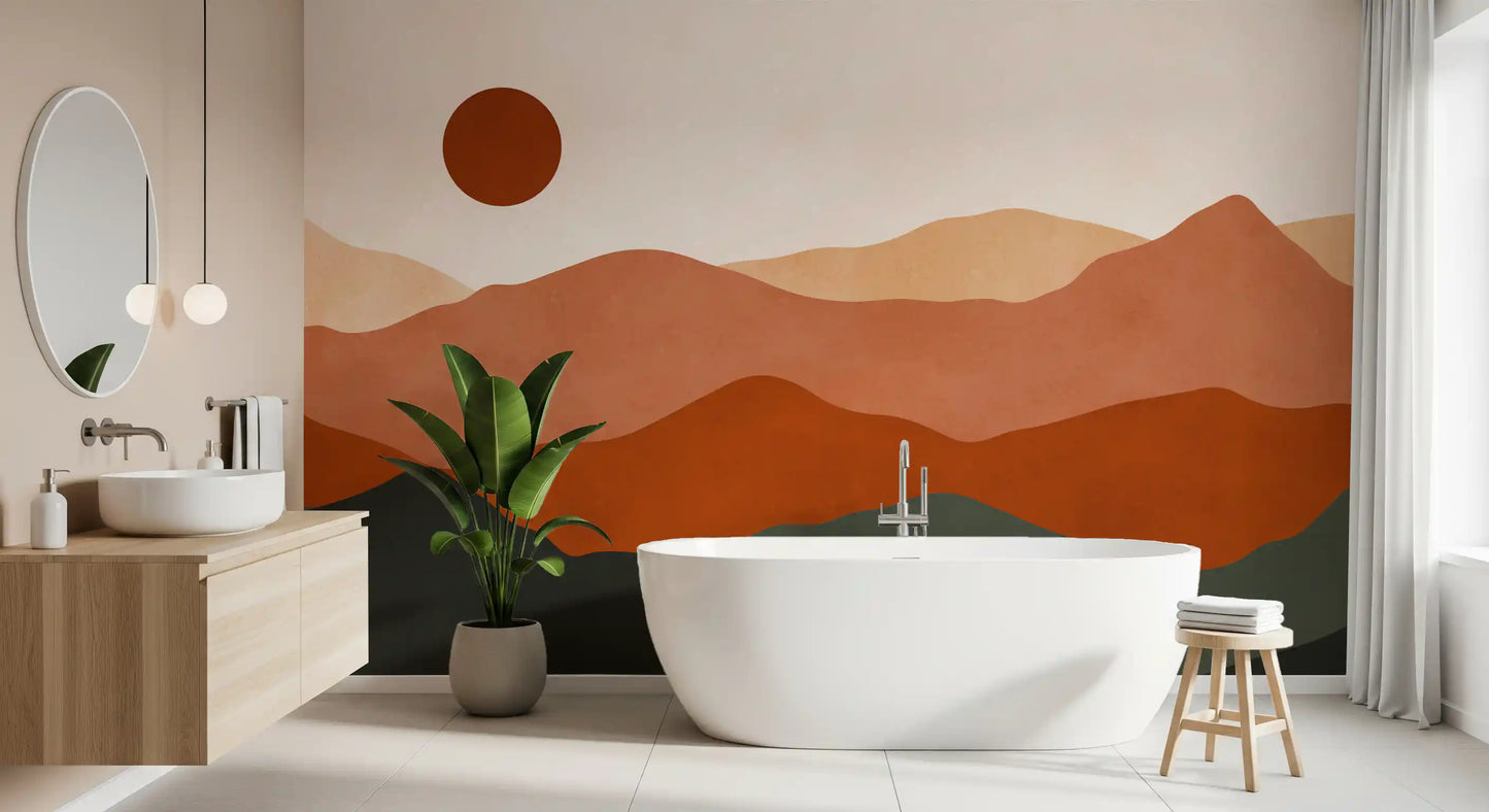 Terracotta Hills and Ochre Sun Sunset Wall Mural