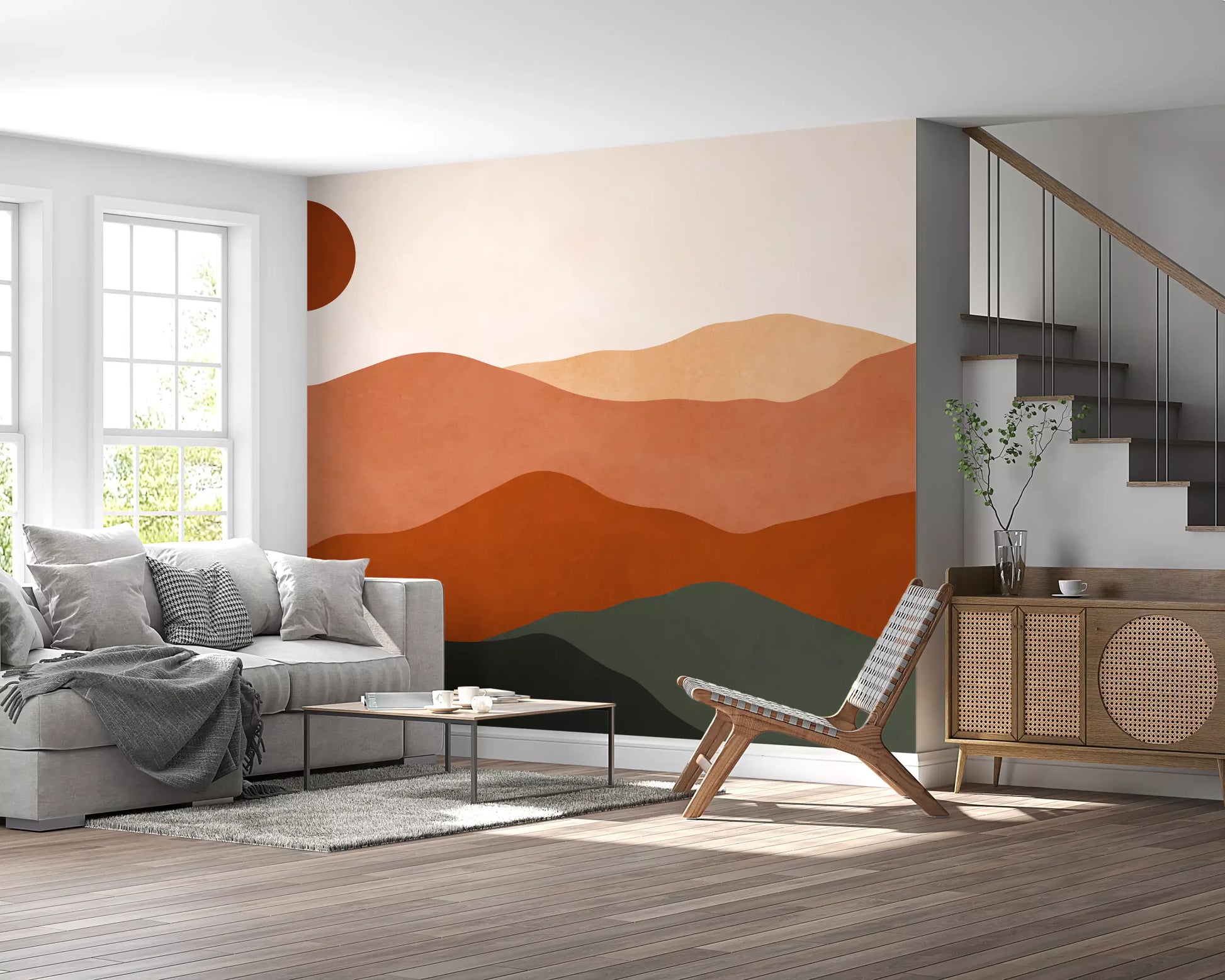 Terracotta Hills and Ochre Sun Sunset Wall Mural