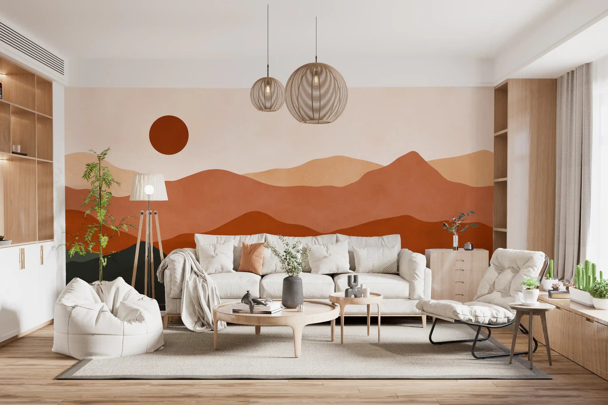 Terracotta Hills and Ochre Sun Sunset Wall Mural
