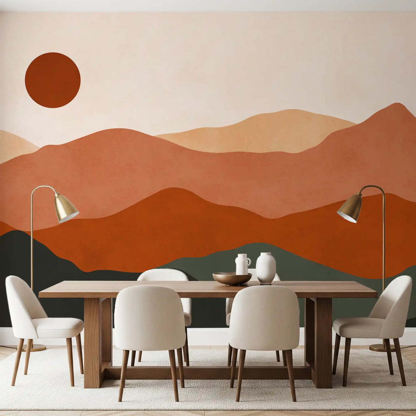 Terracotta Hills and Ochre Sun Sunset Wall Mural