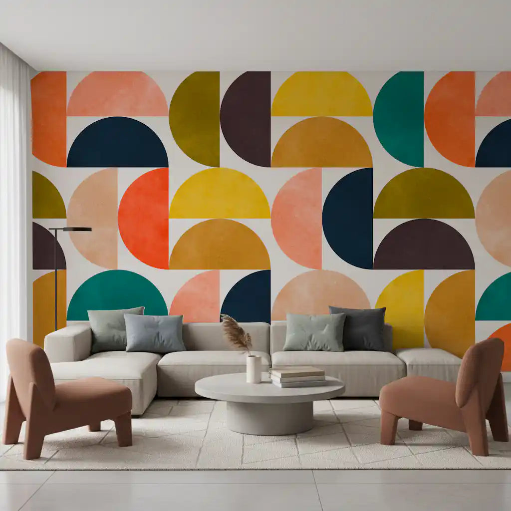 Mid Century Modern Arc Abstract Shapes Wall Mural