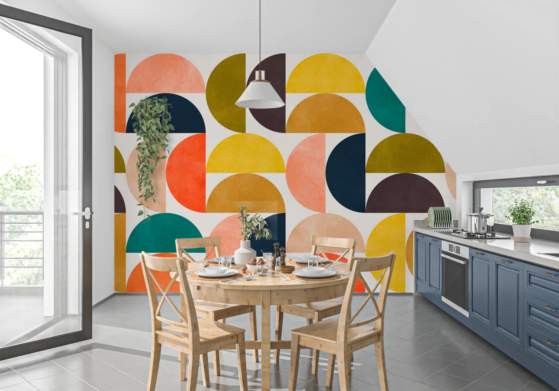 Mid Century Modern Arc Abstract Shapes Wall Mural
