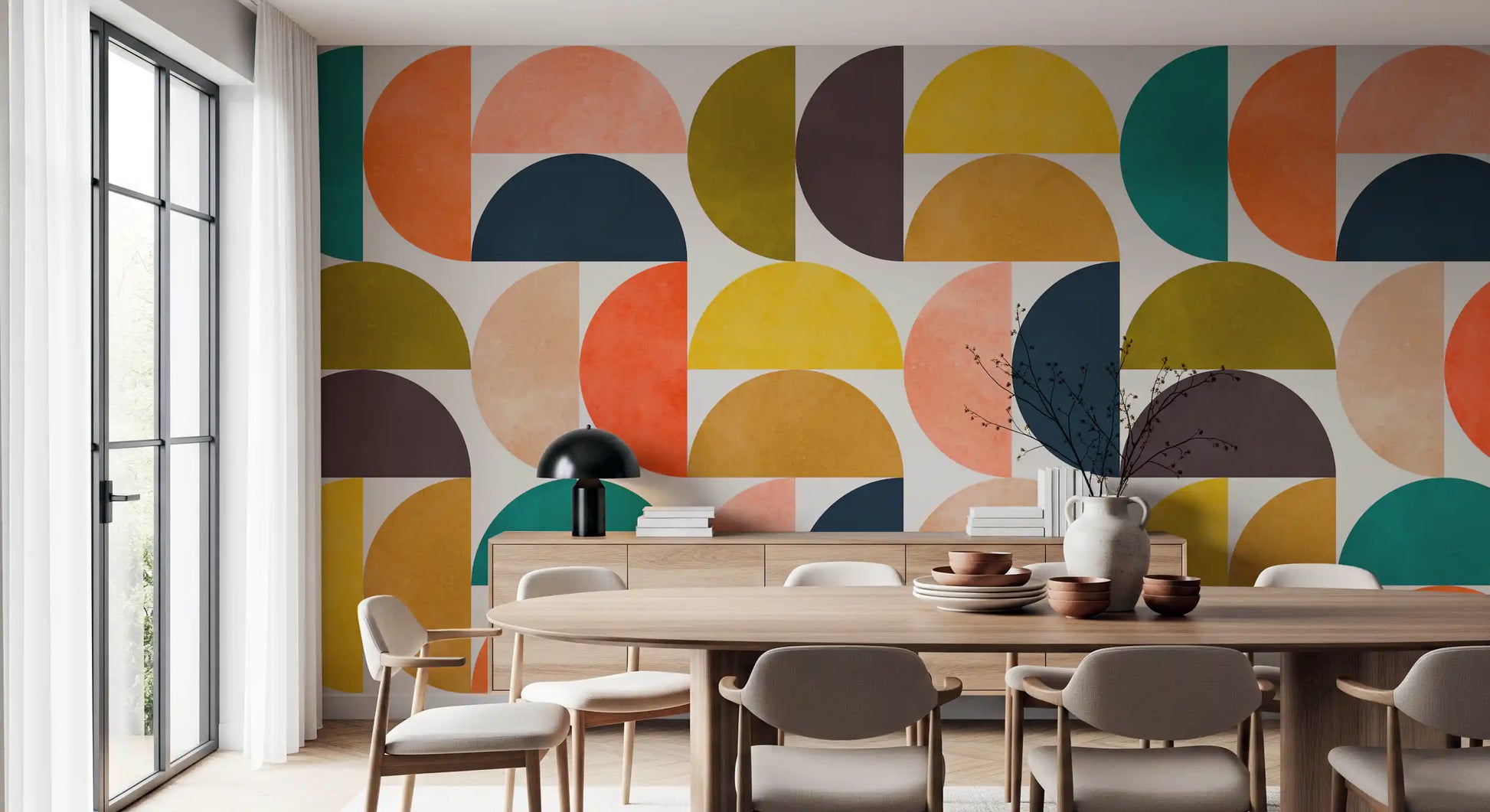 Mid Century Modern Arc Abstract Shapes Wall Mural