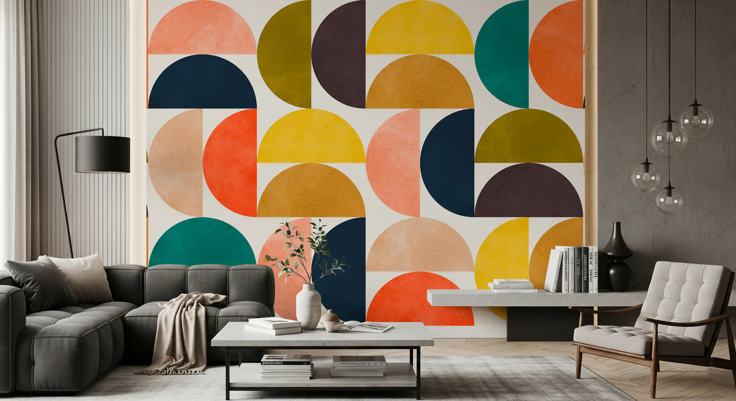 Mid Century Modern Arc Abstract Shapes Wall Mural