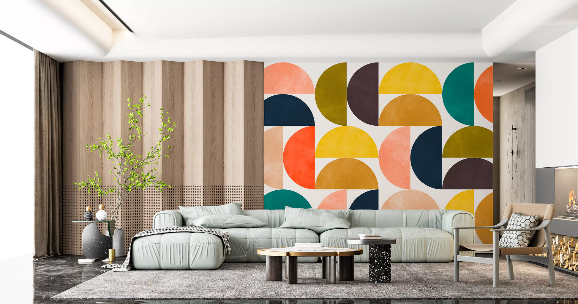 Mid Century Modern Arc Abstract Shapes Wall Mural