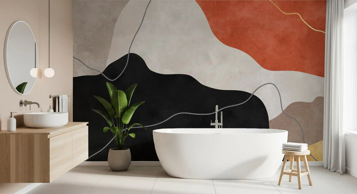 Terracotta and Charcoal Abstract Hills Wall Mural