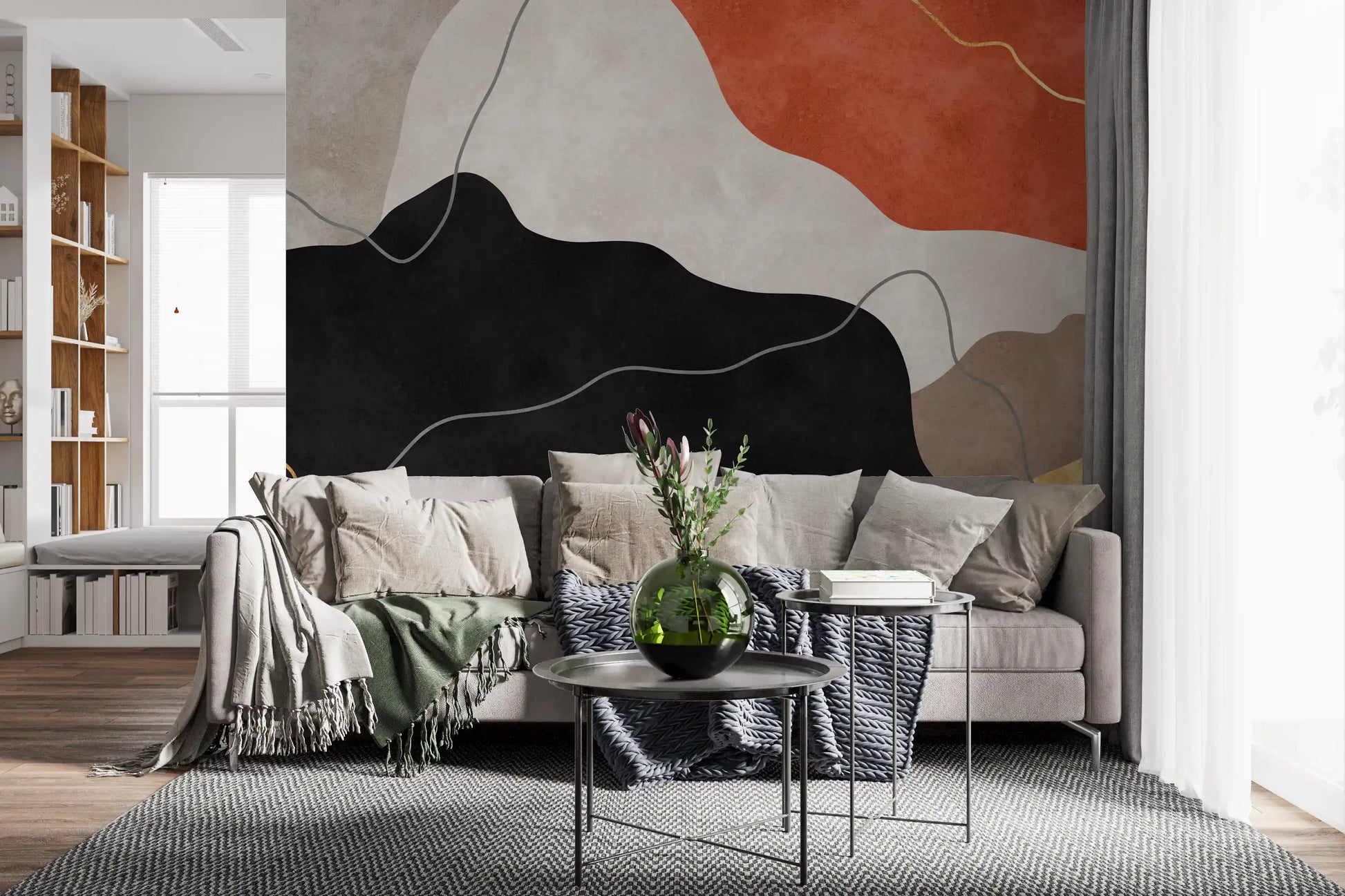 Terracotta and Charcoal Abstract Hills Wall Mural