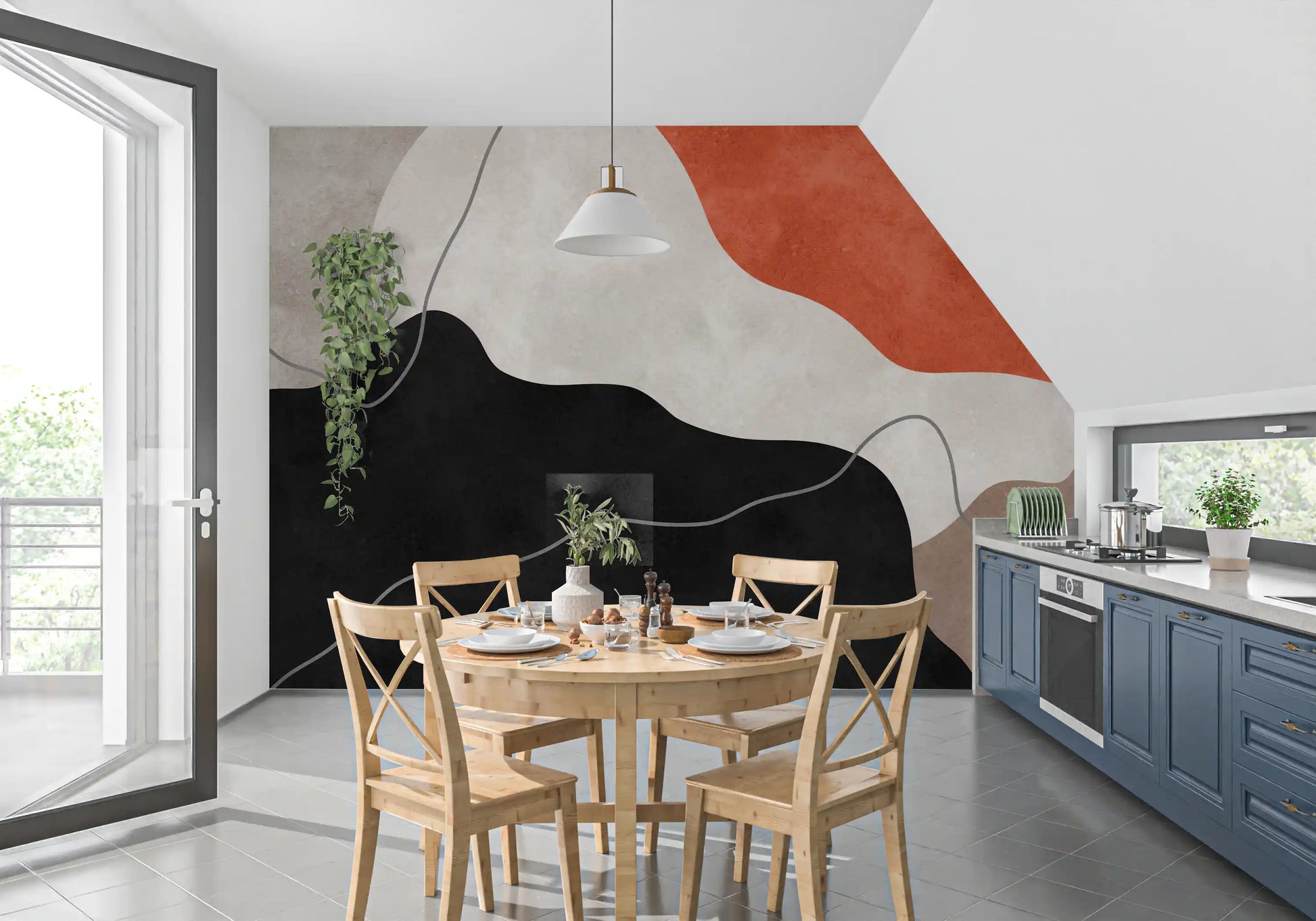 Terracotta and Charcoal Abstract Hills Wall Mural